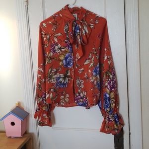 Free People: Orange Floral Blouse